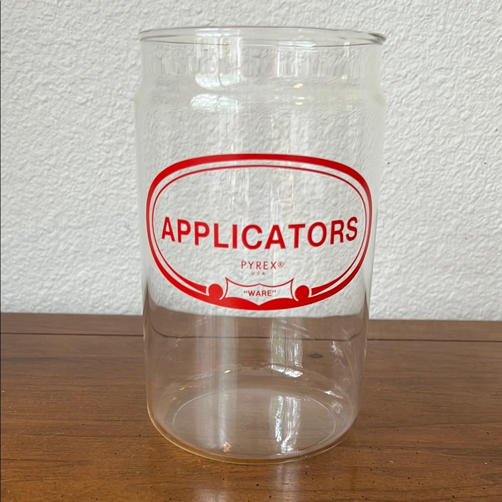 💕Vintage Pyrex Glass Jar with Red Applicators Logo, no lid